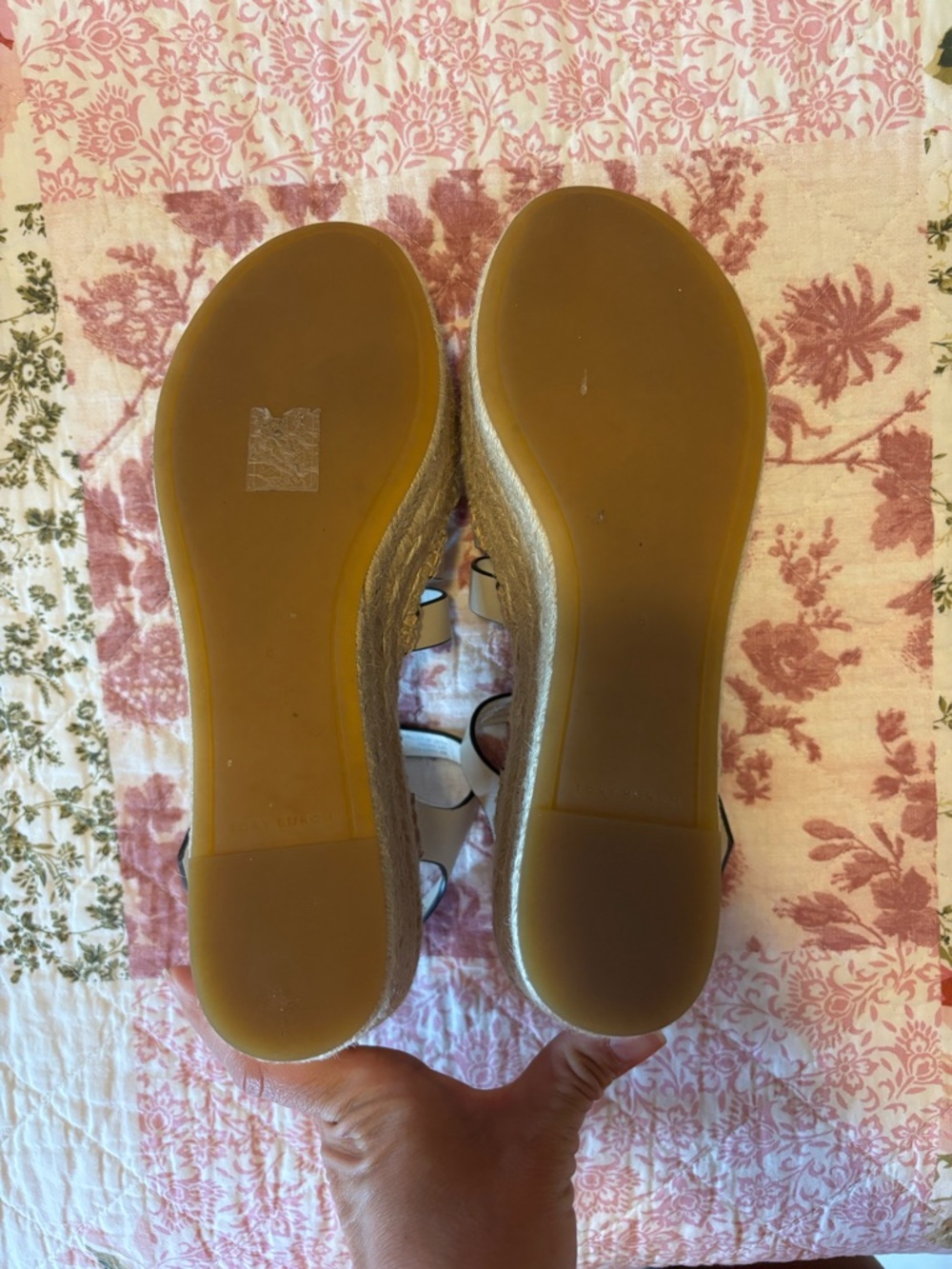 Tory Burch Ivory Vachetta Leather Strappy Espadrille Wedges Sandals - Picture 10 of 16